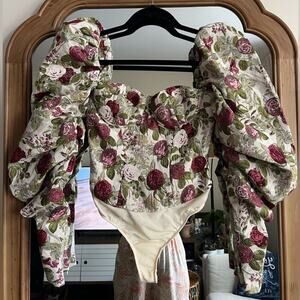 HOUSE OF CB Vintage Floral Soraya Puff Long Sleeves Bustier Long Bodysuit
